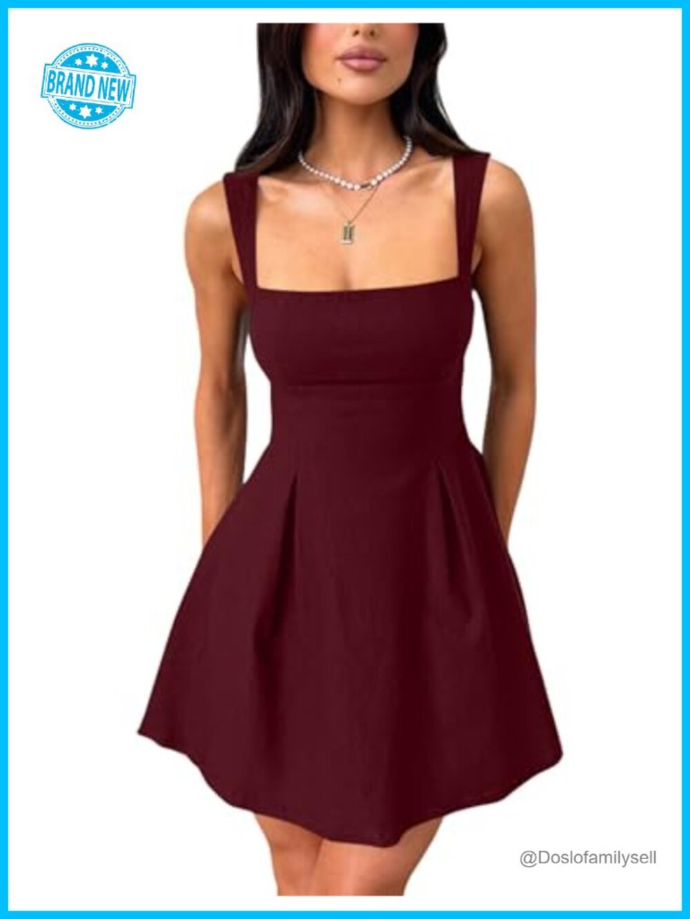 Women's Sleeveless Square Neck Bow Tie A-line Mini Dress